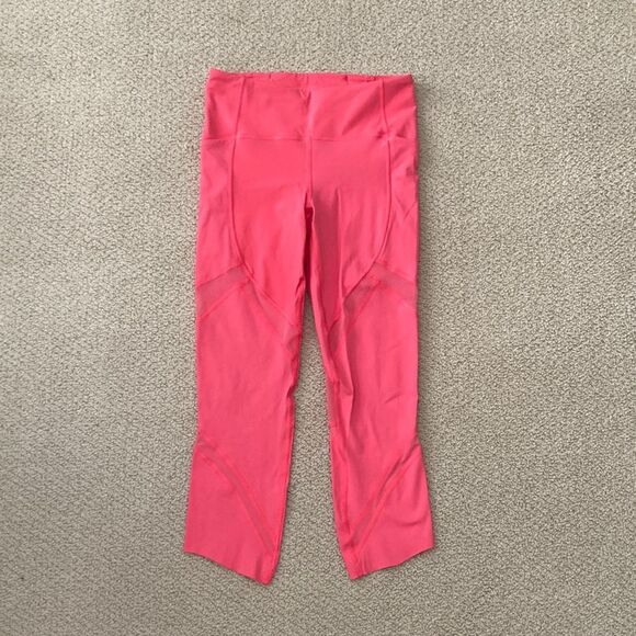 Lululemon On Pace Crop 21” Hot Pink Glossy Nulux Fast Free Pockets Like New 4 - Picture 1 of 12